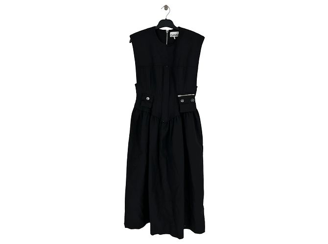 Ganni Maxikleid aus Baumwolle Schwarz