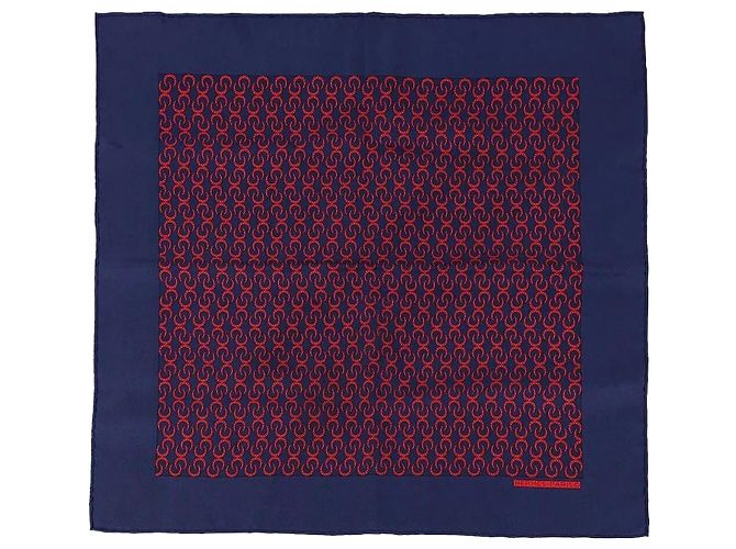 Fazzoletto da taschino Hermès Gordon Rosso Blu Navy Seta