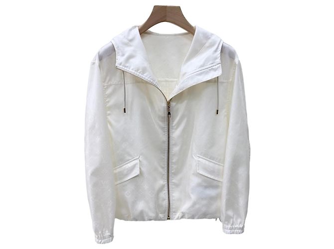 Louis Vuitton Monogram Women's Hooded Windbreaker Jacket Condition/Size White