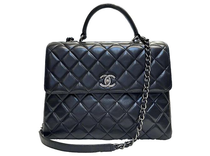 Chanel Lambskin Trendy CC Large Black Silver Noir
