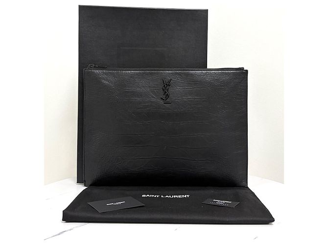 Saint Laurent Monogram Leather Clutch Bag Black