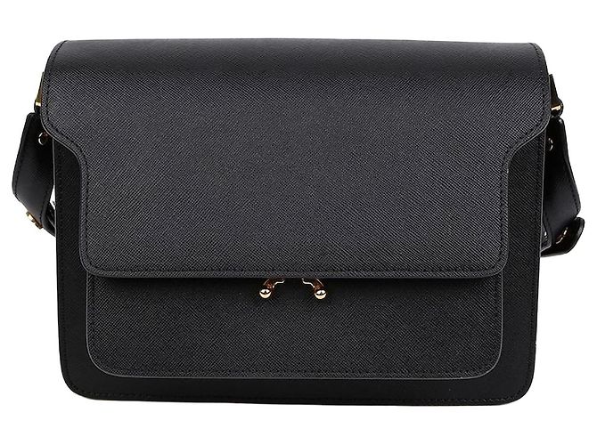 Marni Borsa a tracolla Trunk Medium in pelle Saffiano Nera Nero