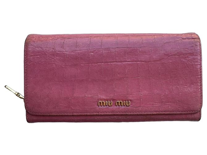 Miu Miu Pink Crocodile Embossed Leather Wallet