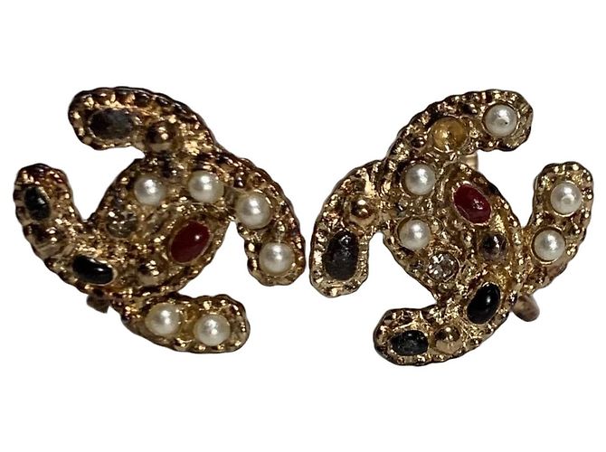 Orecchini Chanel CC Logo Nero Bianco Rosso D'oro 