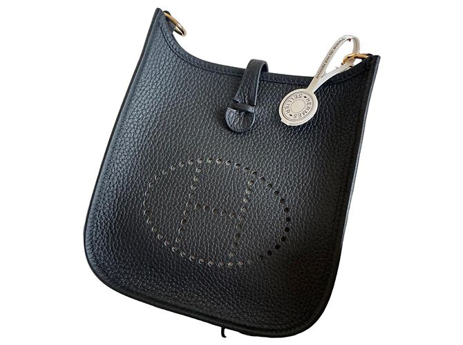 Evelyne Mini bolsa de ombro Hermès em couro preto