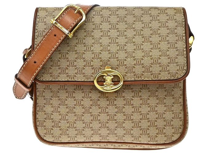 Céline Celine Vintage Macadam Canvas Small Beige