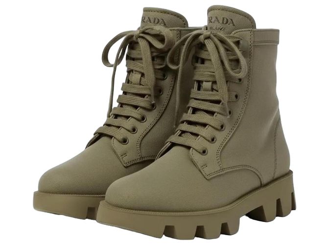 Prada Monolith Canvas Boots Khaki
