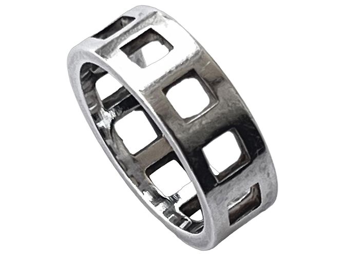 Gucci Vintage Open Square Cutout Ring 925 Silver Unisex M/N Ring Silber