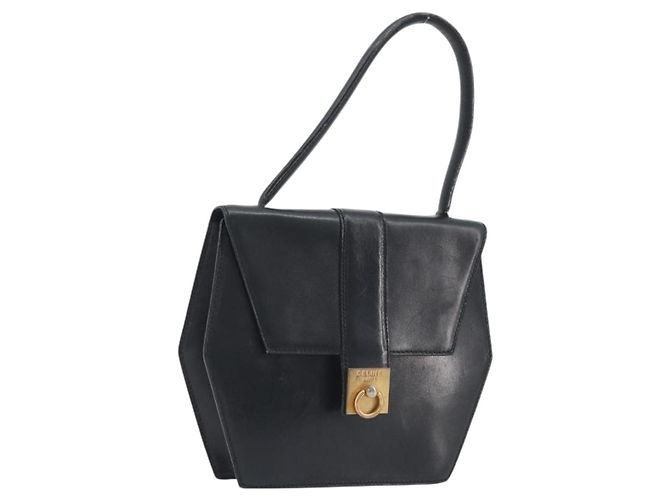 Céline Sac à main CELINE Cuir Noir Or Auth 197040 Doré