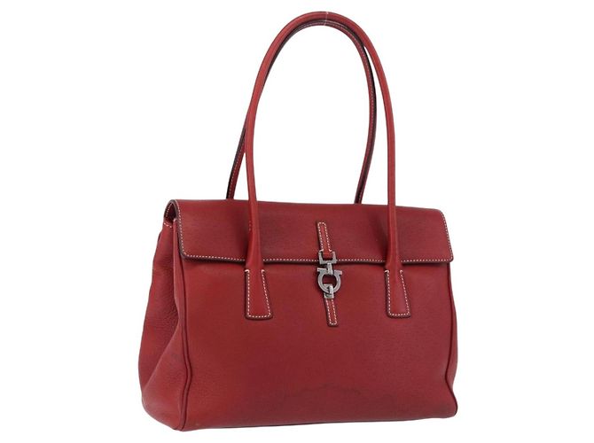 Borsa Salvatore Ferragamo Gancini in pelle rossa e argento Auth 196333 Rosso