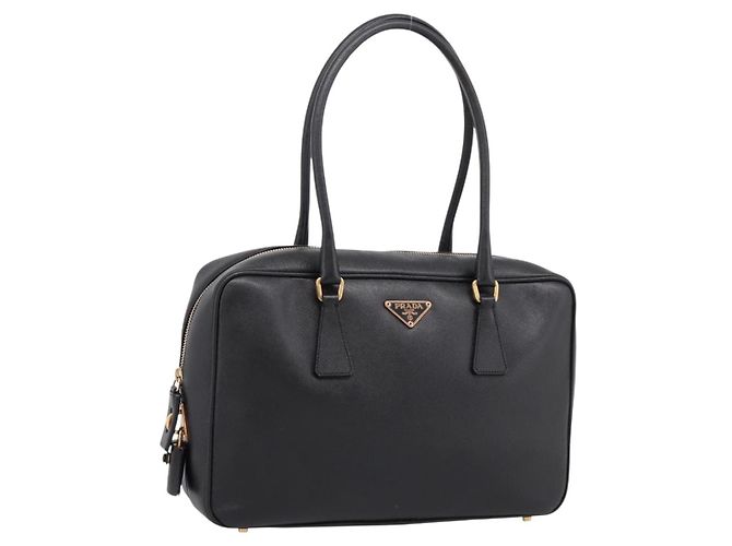 Bolsa PRADA Saffiano Black Gold Tone Auth am12372SAM Preto