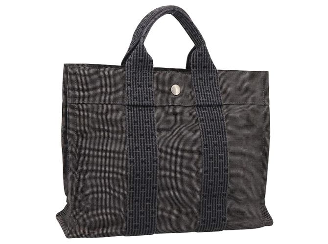 Hermès HERMES Her Line PM Handtasche Canvas Grau Silber Auth 198484A Braun