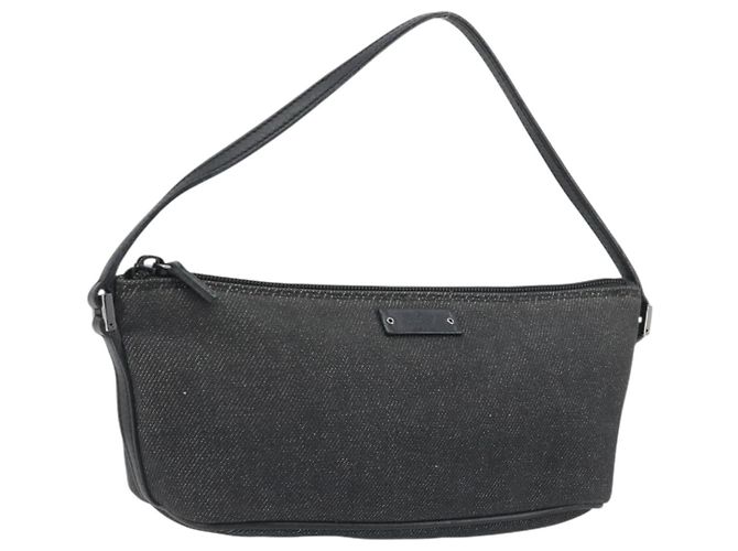 GUCCI Accessory Pouch Canvas Black Silver 07198 Auth 195449 Silvery
