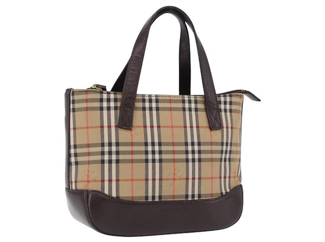 BURBERRY Nova Check Handtasche Canvas Beige Gold Auth 196637A Golden