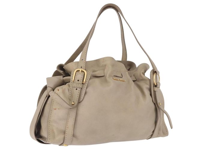 Saco Tote Miu Miu em couro bege tom dourado Auth 198364A