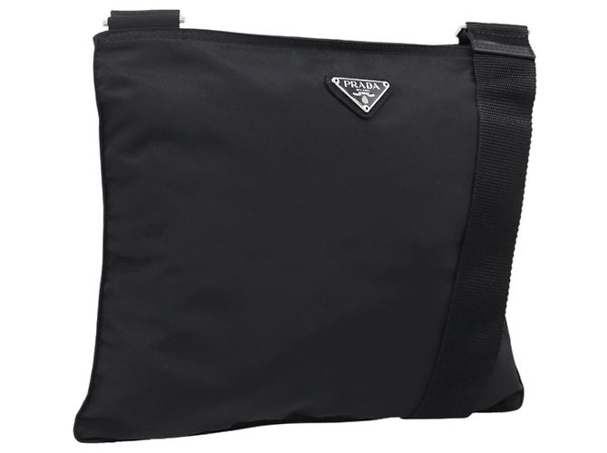 Borsa a tracolla PRADA in nylon nera argento B7338 Auth am12305V Nero