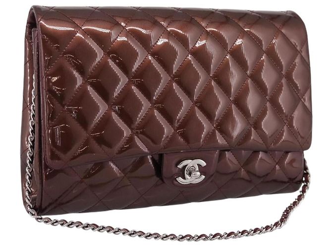 Bolsa de Ombro com Corrente CHANEL Matelasse25 Esmalte Bordeaux Silver CC Auth am12419SAM Prata