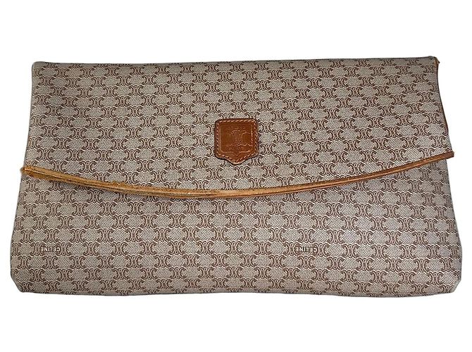 Céline Vintage Celine Macadam Monogram Canvas Clutch Beige Brown