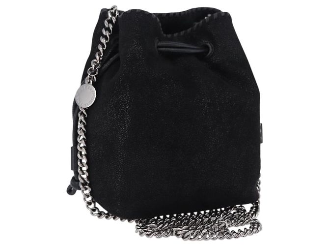 Autre Marque Stella MacCartney Schultertasche mit Kette Polyester Schwarz Silber Auth 196625A