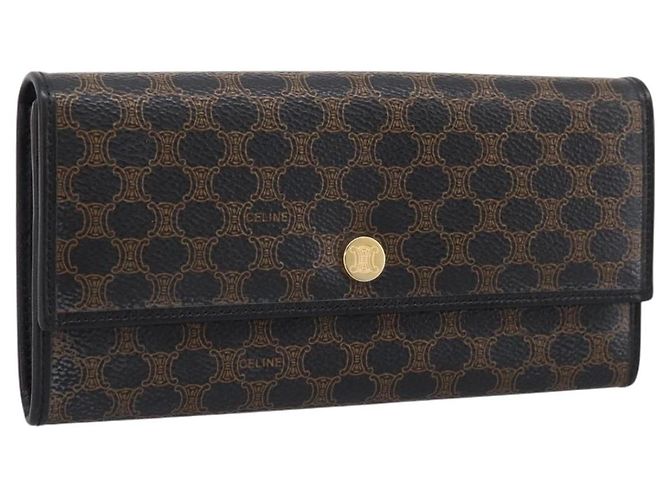 Céline CELINE Macadam Canvas Long Wallet PVC Leather Gold Black Auth 198768V Golden