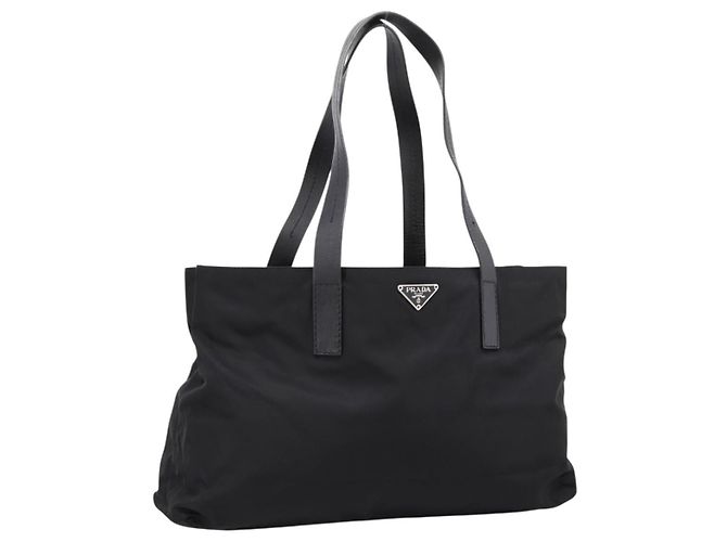 PRADA Pocono Tote Bag Nylon Schwarz Silber Auth mr2839