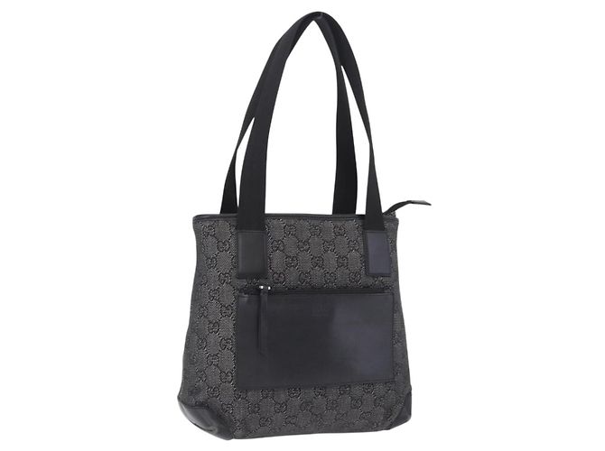 Borsa Tote GUCCI GG Canvas Nero Argento 28893 Auth 198333