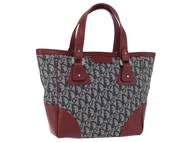Borsa a mano Christian Dior Trotter Canvas Navy Silver Auth 196330A Argento Blu navy