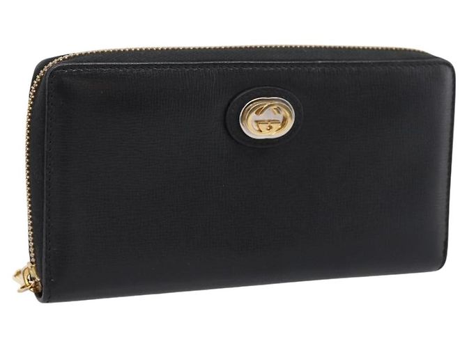 Portafoglio lungo GUCCI Interlocking G in pelle nera e oro Auth 198800V Nero D'oro