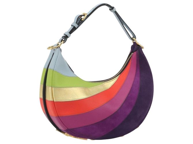 FENDI Graffiti Shoulder Bag Leather Multicolor Gold Auth 197520M