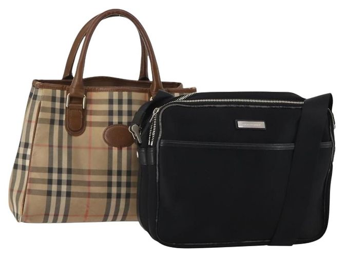 Sac à main Burberrys Nova Check Canvas nylon 2 Set Black Beige Auth bs36161