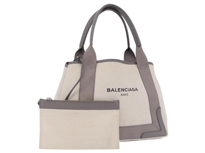 Bolsa de mão BALENCIAGA Navy Cabas XS Canvas White Silver 339933 Auth 196624 Prata Branco
