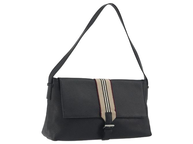 Borsa a tracolla BURBERRY in pelle nera argento Auth 198628A Nero