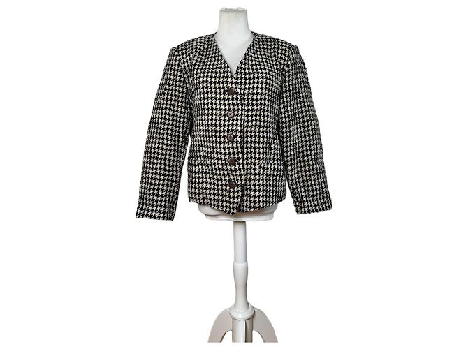 Vintage Issey Miyake Wool Houndstooth Jacket Navy Cream M