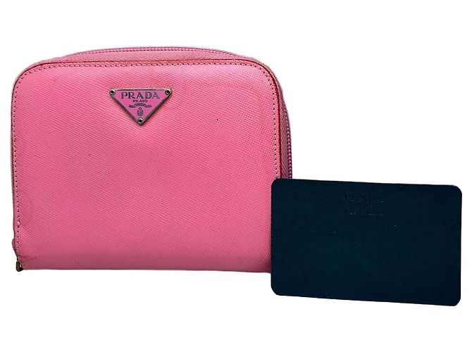 Vintage Prada Saffiano Leather Zip Wallet Pink Silver