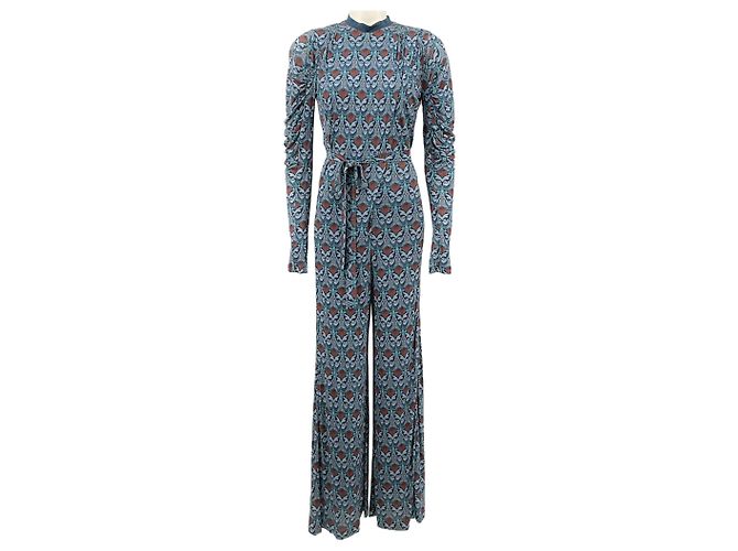 Tuta Chloé blu stampata a gamba larga e maniche lunghe