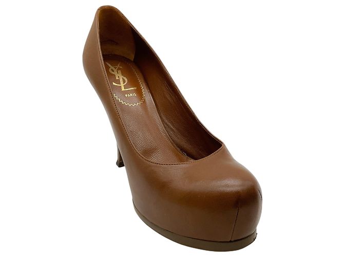 Saint Laurent Tribute Plateau-Pumps aus braunem Leder