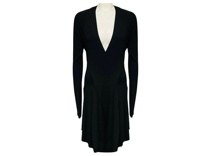 Vestido envelope Alexandre Vauthier preto de manga comprida e decote em V em viscose stretch