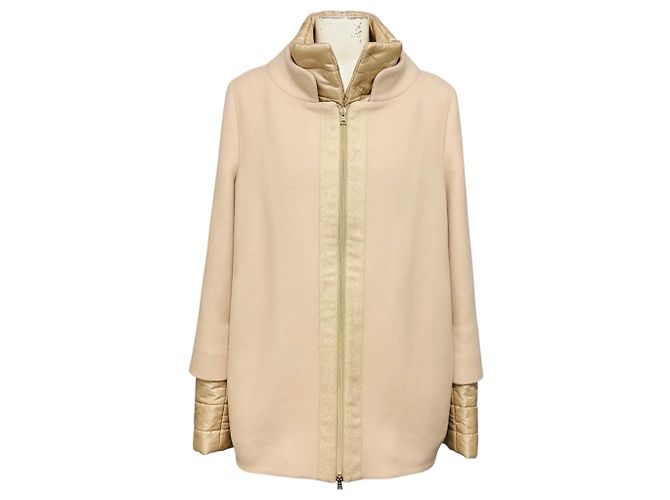 Abrigo de lana con cremallera frontal Herno Light Blush Pink / Champagne / Gold Metallic Trimmed Rosa