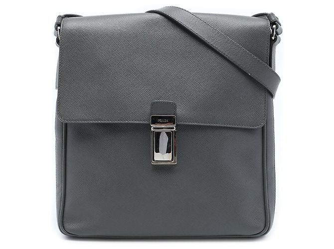 Bolsa Messenger de Viagem Prada Saffiano Cinza