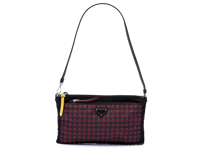 Borsa a spalla Prada Tessuto Stampato Geometric Nera Nero