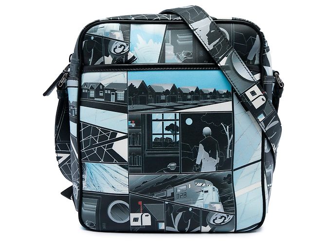 Borsa a tracolla Prada James Jean Vitello con stampa comic nera Nero