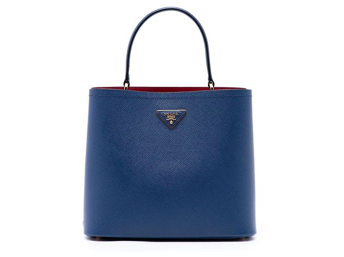 Borsa Satchel Prada Large Saffiano Cuir Panier Blu