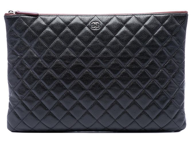 Black Chanel Large Quilted Caviar O Case Clutch