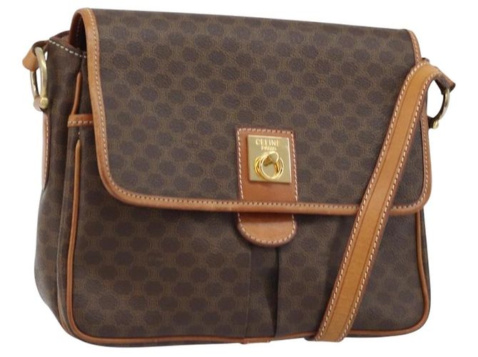 Céline CELINE Macadam Canvas Shoulder Bag PVC Leather Brown Gold