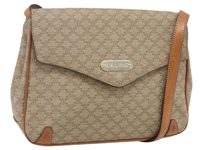 Céline CELINE Macadam Canvas Shoulder Bag PVC Beige Gold