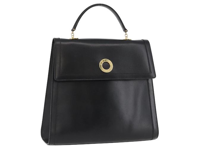 Céline CELINE Bolsa de mão Circle em couro preto e dourado