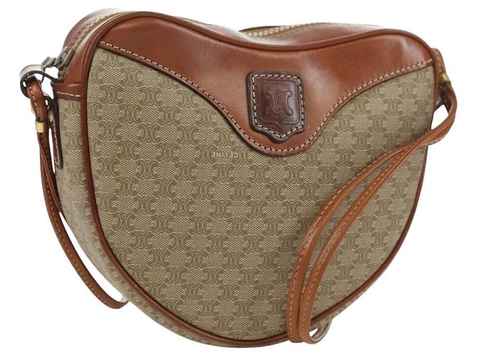 Céline CELINE Macadam Canvas Shoulder Bag PVC Leather Beige Gold