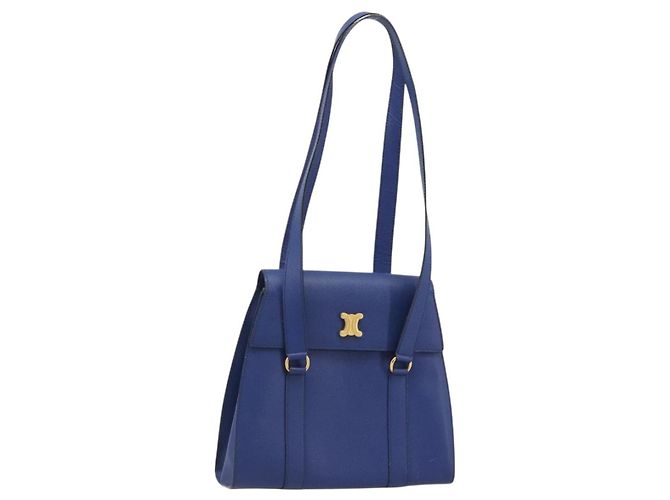 Céline CELINE Shoulder Bag Leather Blue Gold