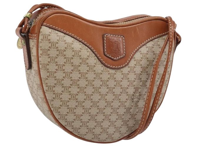 Céline CELINE Macadam Canvas Shoulder Bag PVC Beige Gold