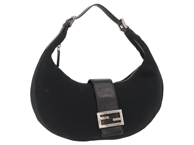 FENDI Mamma Baguette Shoulder Bag Nylon Black Silver